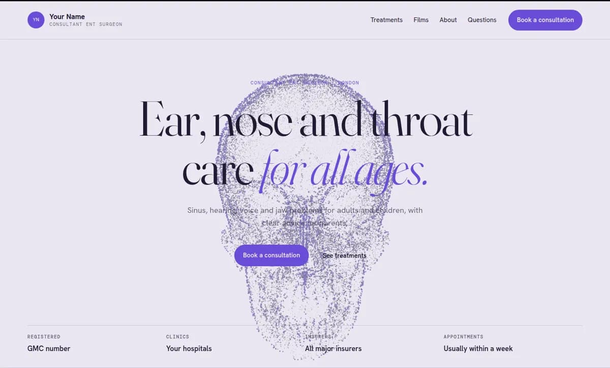 ENT & maxillofacial template, opening screen