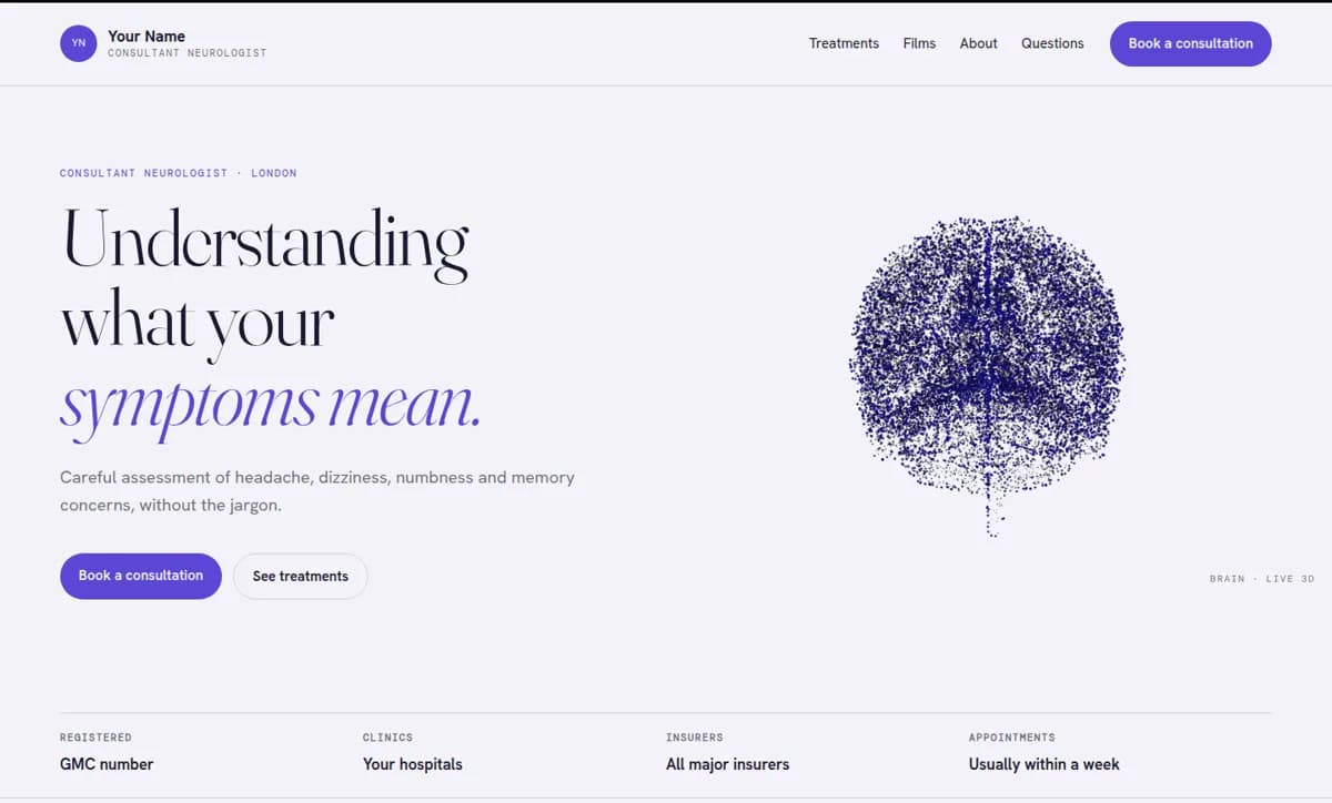 Neurology template, opening screen