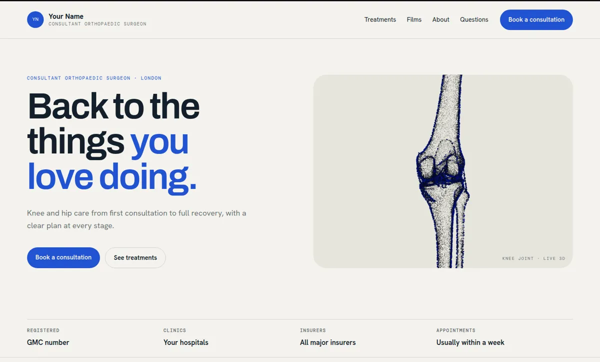 Orthopaedics template, opening screen