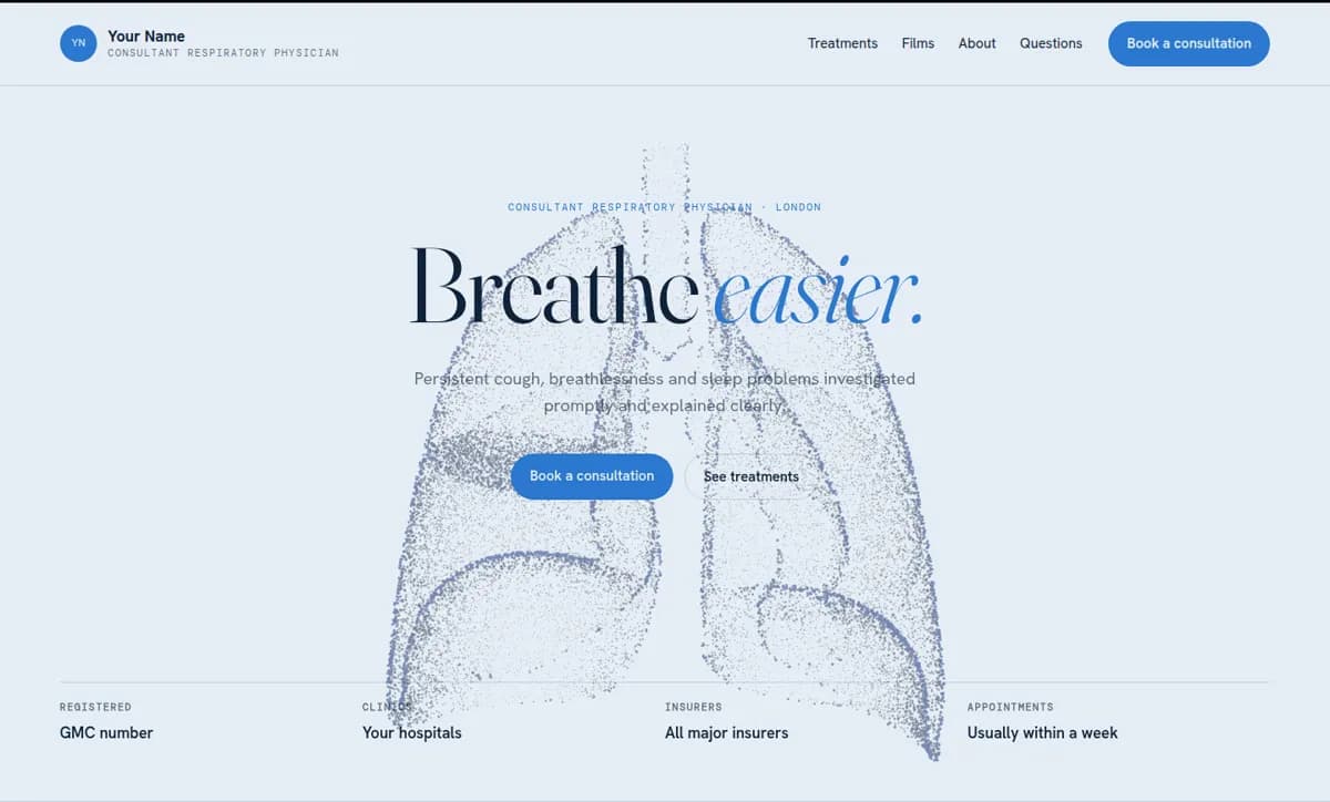 Respiratory template, opening screen